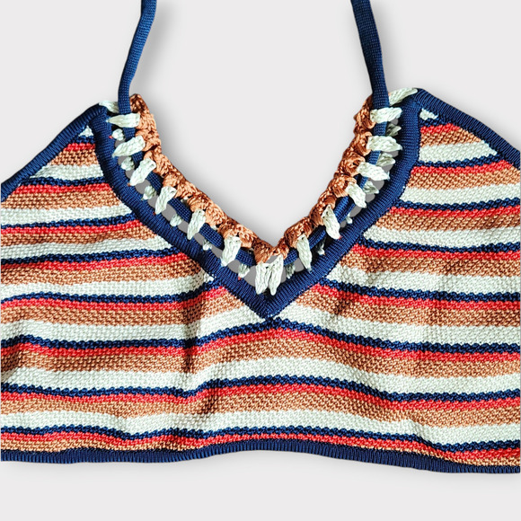 Solid & Striped/ x Re/Done The Woodstock Bikini Top Size L Crochet Halter Boho - Picture 4 of 8